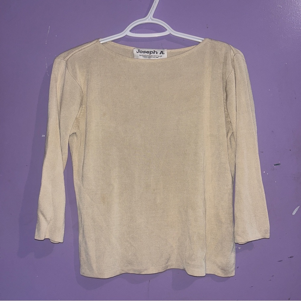 Joseph A. Pure Silk Blend Cream Long Quarter Sleeve Top